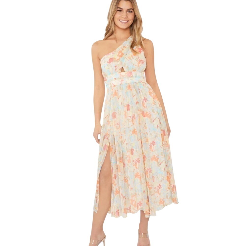 LIKELY Floral Pastel Flowy One-Shoulder The Sara Dress Women's Size‎ 10 Romantic